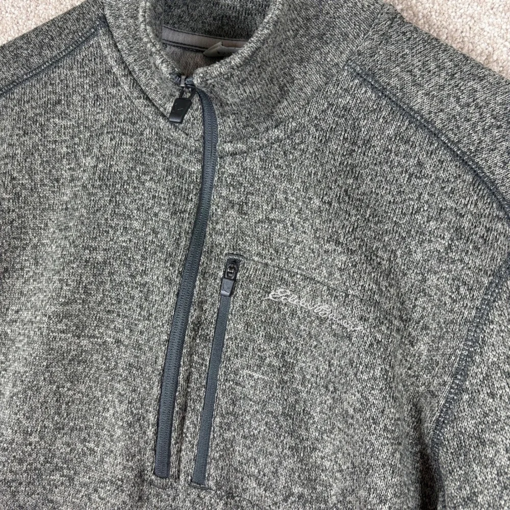 Eddie Bauer Mens Gray Heather Quarter Zip Pullover Sweater Knit Jacket Large